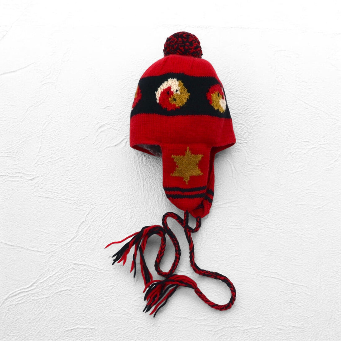 Leh Ear Flap Knit Cap, Pompom Knit Hat, FREE, Red, With Earmuffs