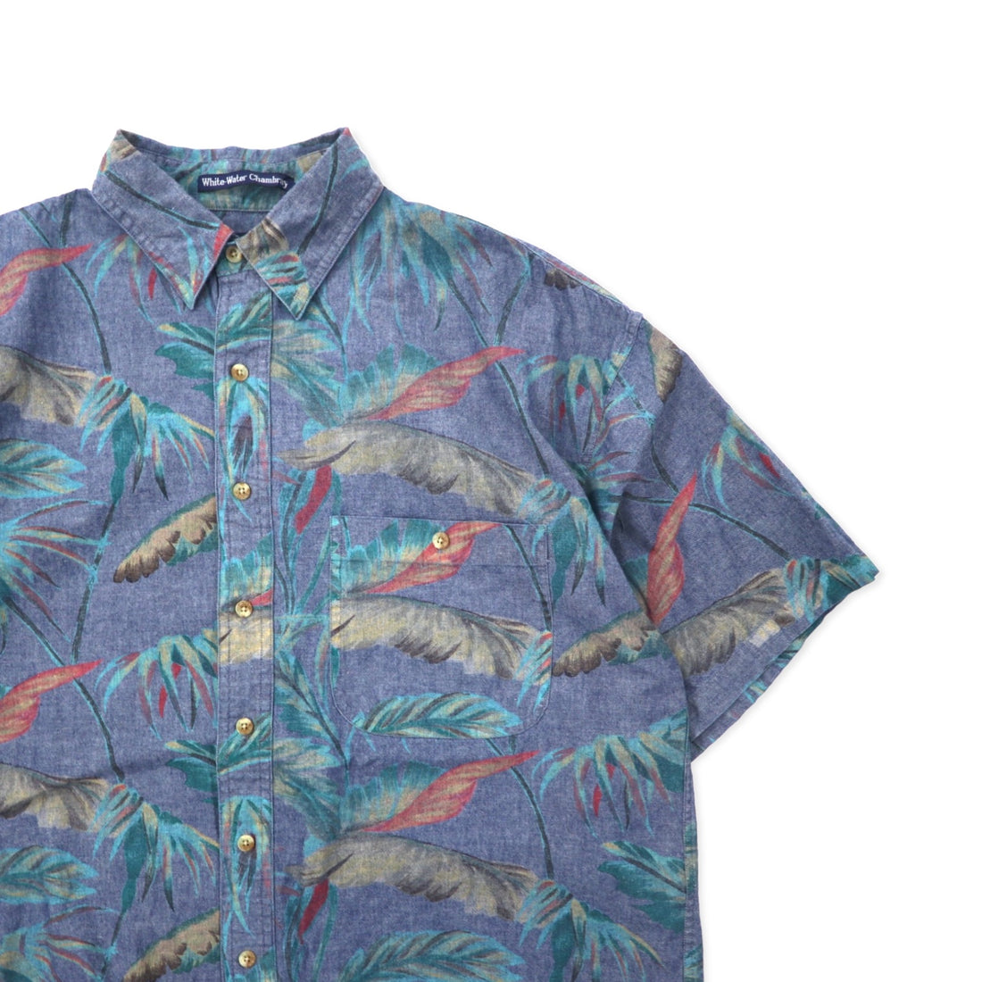 GANT Aloha Shirt L Blue Cotton Chambray All-over Botanical WHITE WATER CHAMBRAY