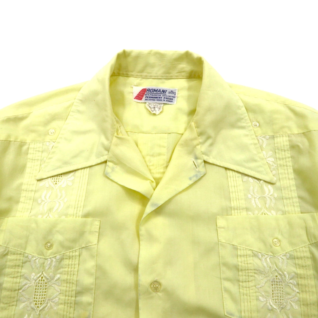 ROMANI 80s Cuban Box Shirt, Size XL, Yellow, Polyester and Cotton, Embroidered