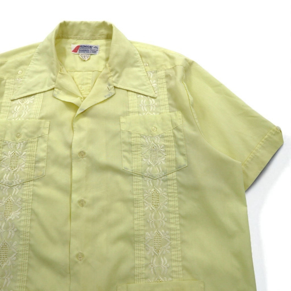 ROMANI 80s Cuban Box Shirt, Size XL, Yellow, Polyester and Cotton, Embroidered