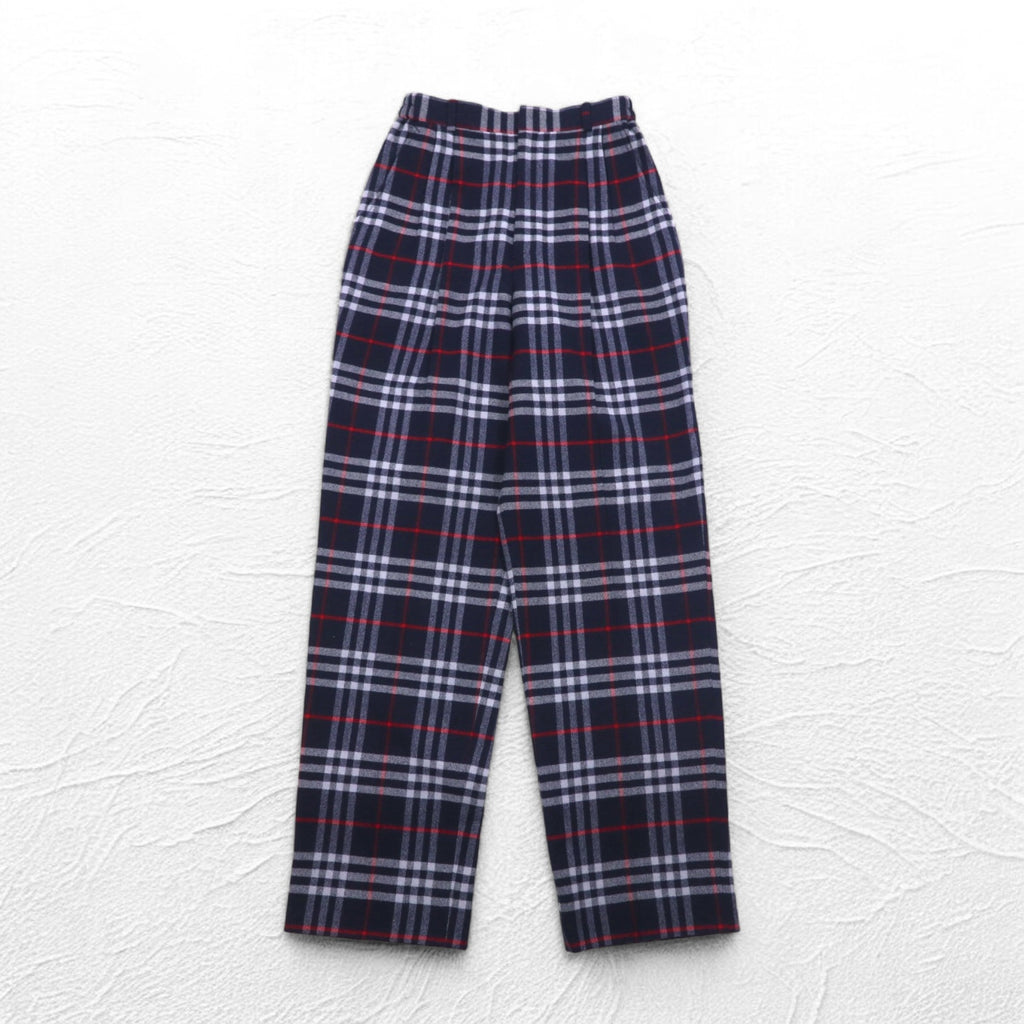 Burberrys Nova Check Tuck Easy Slacks Pants, Medium, Navy, Wool, Made in Japan