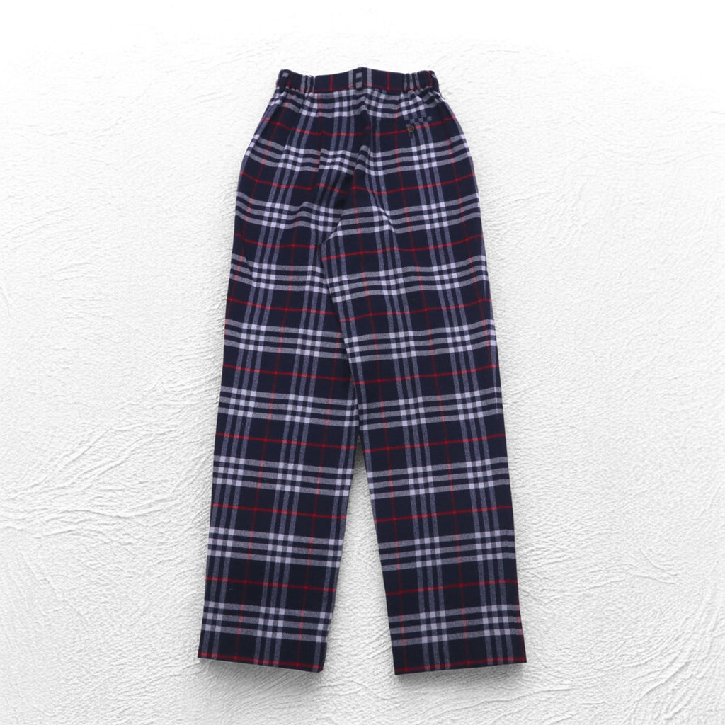 Burberrys Nova Check Tuck Easy Slacks Pants, Medium, Navy, Wool, Made in Japan