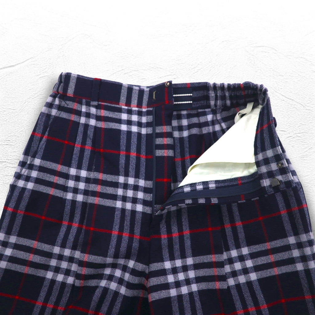 Burberrys Nova Check Tuck Easy Slacks Pants, Medium, Navy, Wool, Made in Japan
