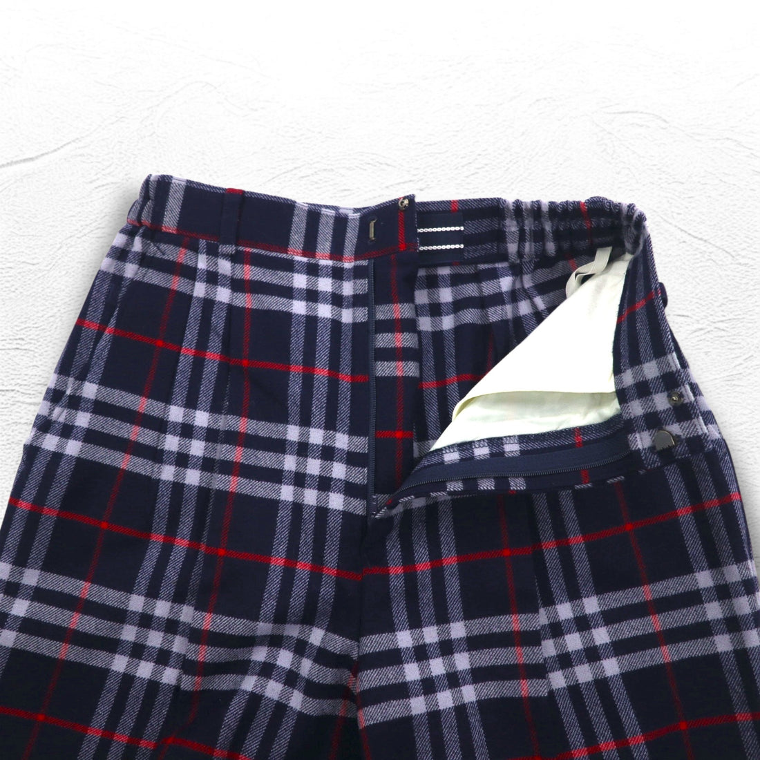 Burberrys Nova Check Tuck Easy Slacks Pants, Medium, Navy, Wool, Made in Japan