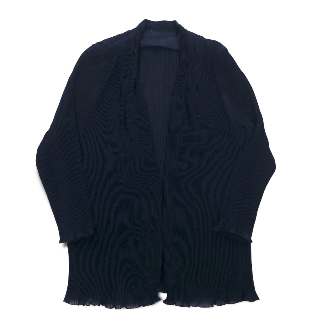 Vintage Pleated Sheer Cardigan Pleated Sheer Cardigan M Navy Polyester
