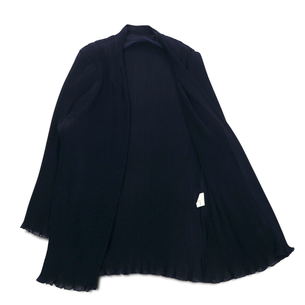 Vintage Pleated Sheer Cardigan Pleated Sheer Cardigan M Navy Polyester