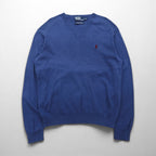 Polo Ralph Lauren 90s V-neck Pima cotton knit sweater, size M, blue, with small pony embroidery