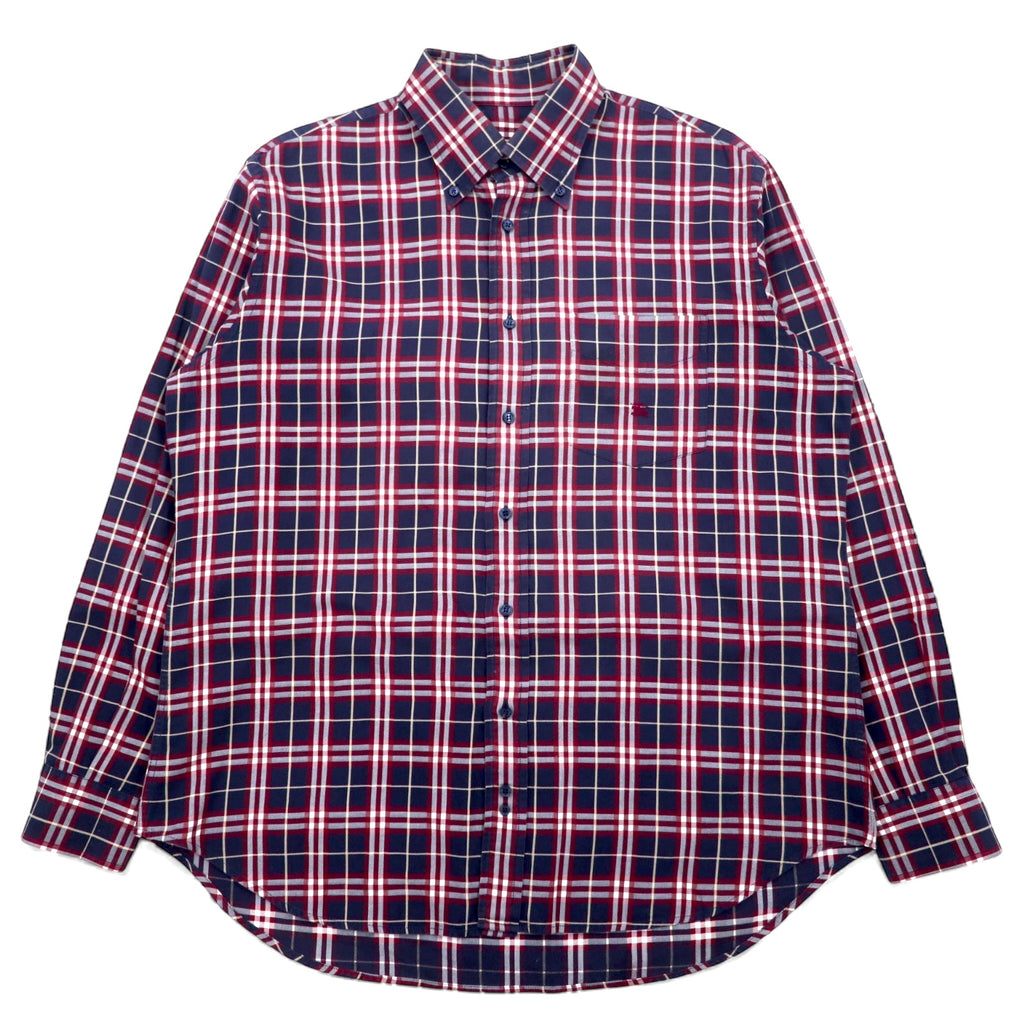 日本然リトテ-古着オンライン-BURBERRY ノバチェック ボタンダウンシャツ L ネイビー コットン ワンポイントロゴ 刺繍-BURBERRY Checked button-down Shirts L Navy Cotton One Point Logo Embroidery