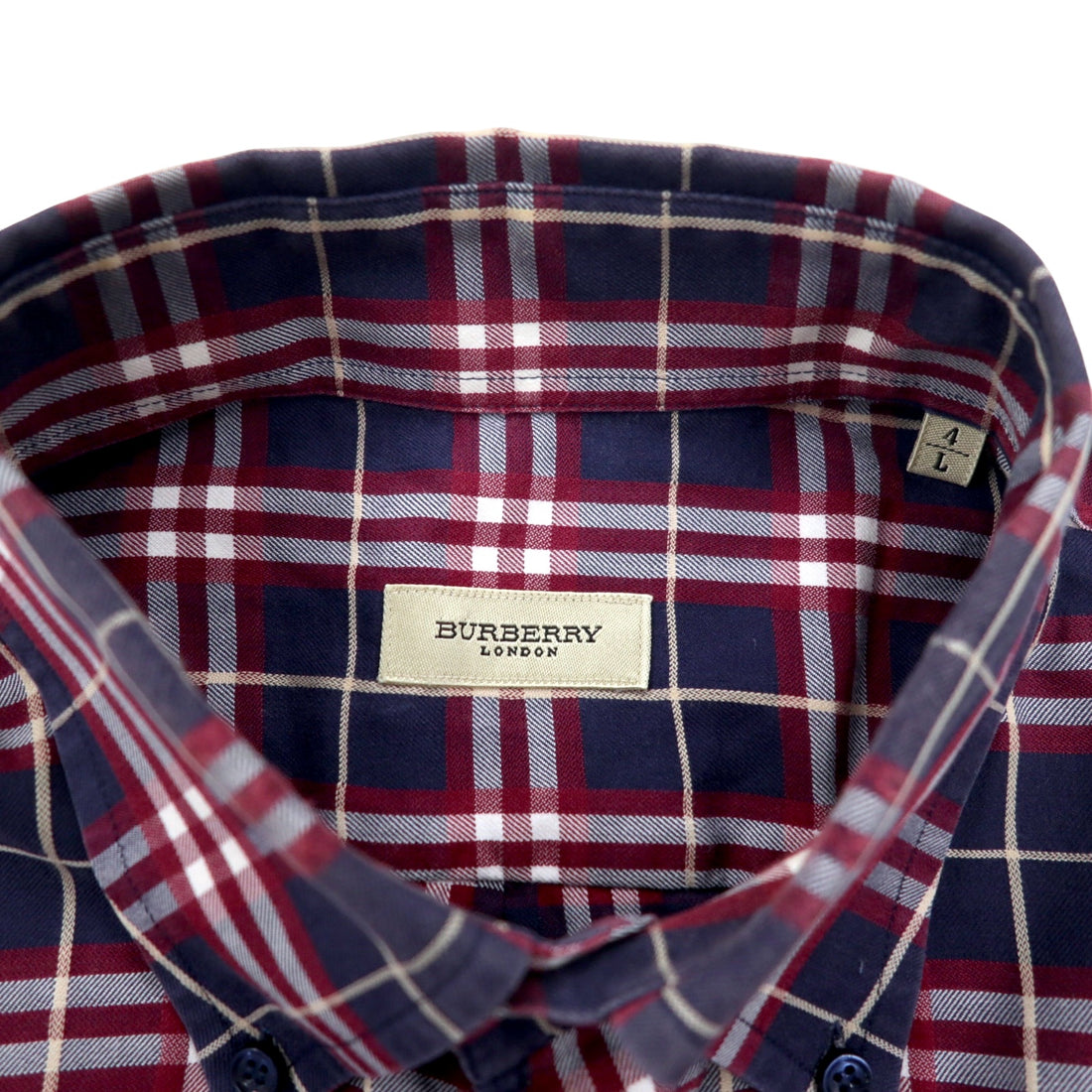 BURBERRY Nova Check Button-Down Shirt L Navy Cotton One Point Logo Embroidery