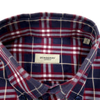 BURBERRY Nova Check Button-Down Shirt L Navy Cotton One Point Logo Embroidery