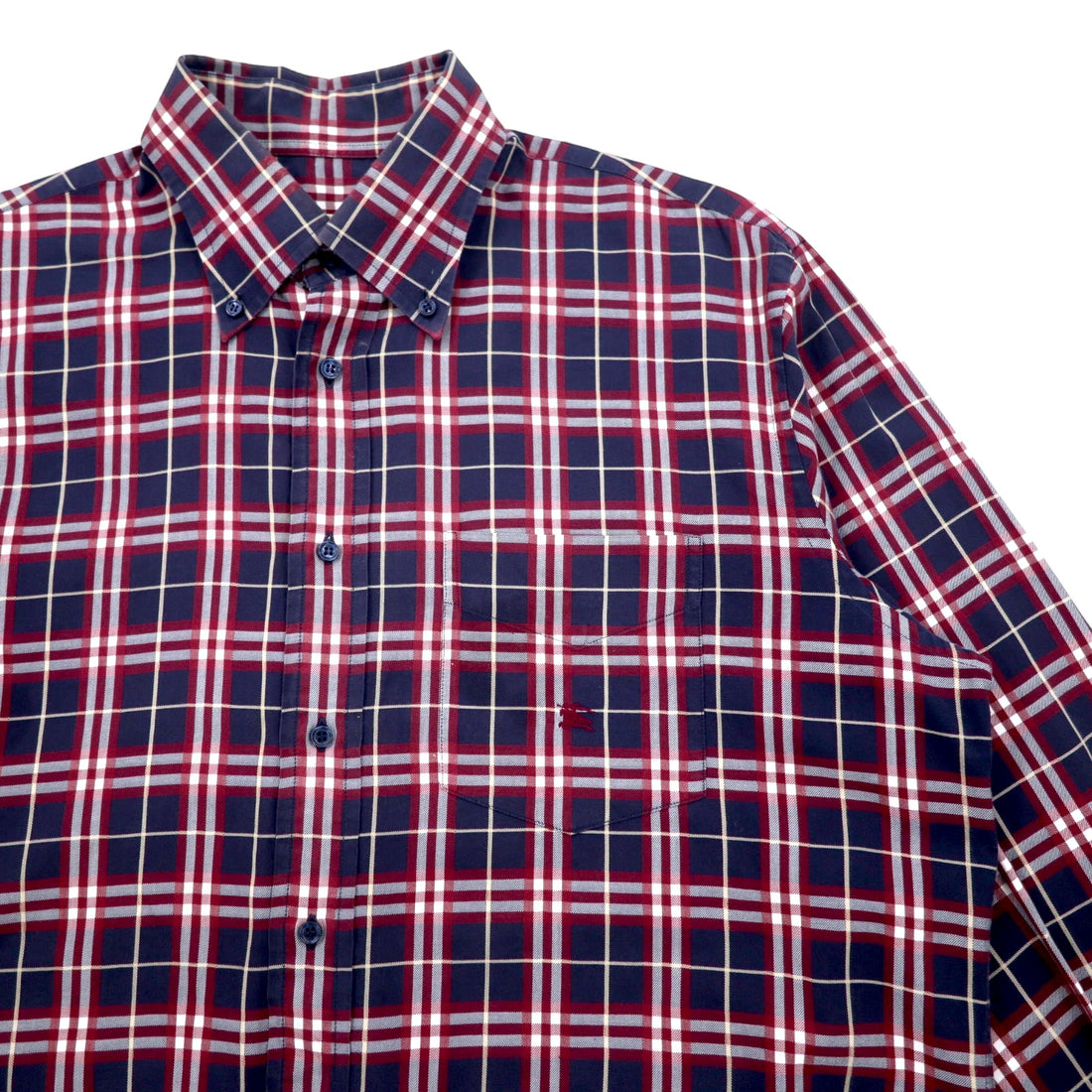 BURBERRY Nova Check Button-Down Shirt L Navy Cotton One Point Logo Embroidery
