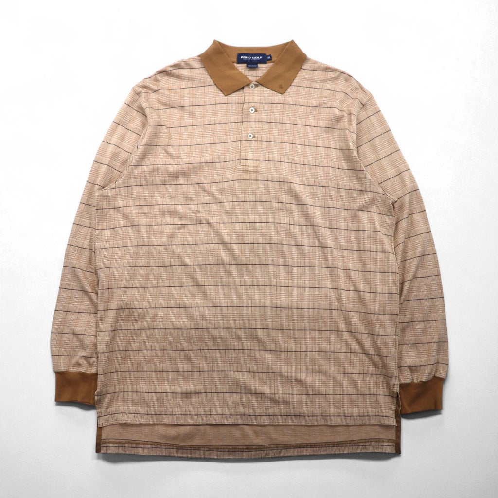 POLO GOLF RALPH LAUREN Long Sleeve Polo Shirt, Rugby Shirt, XL, Beige Check