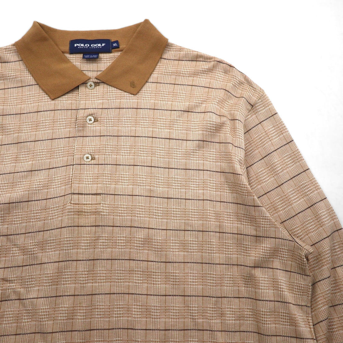 POLO GOLF RALPH LAUREN Long Sleeve Polo Shirt, Rugby Shirt, XL, Beige Check