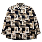 日本然リトテ-古着オンライン-RED HEAD アニマル 総柄 ボタンダウンシャツ XL ブラック コットン 馬-RED HEAD Animal patterned button-down Shirts XL Black Cotton Horse