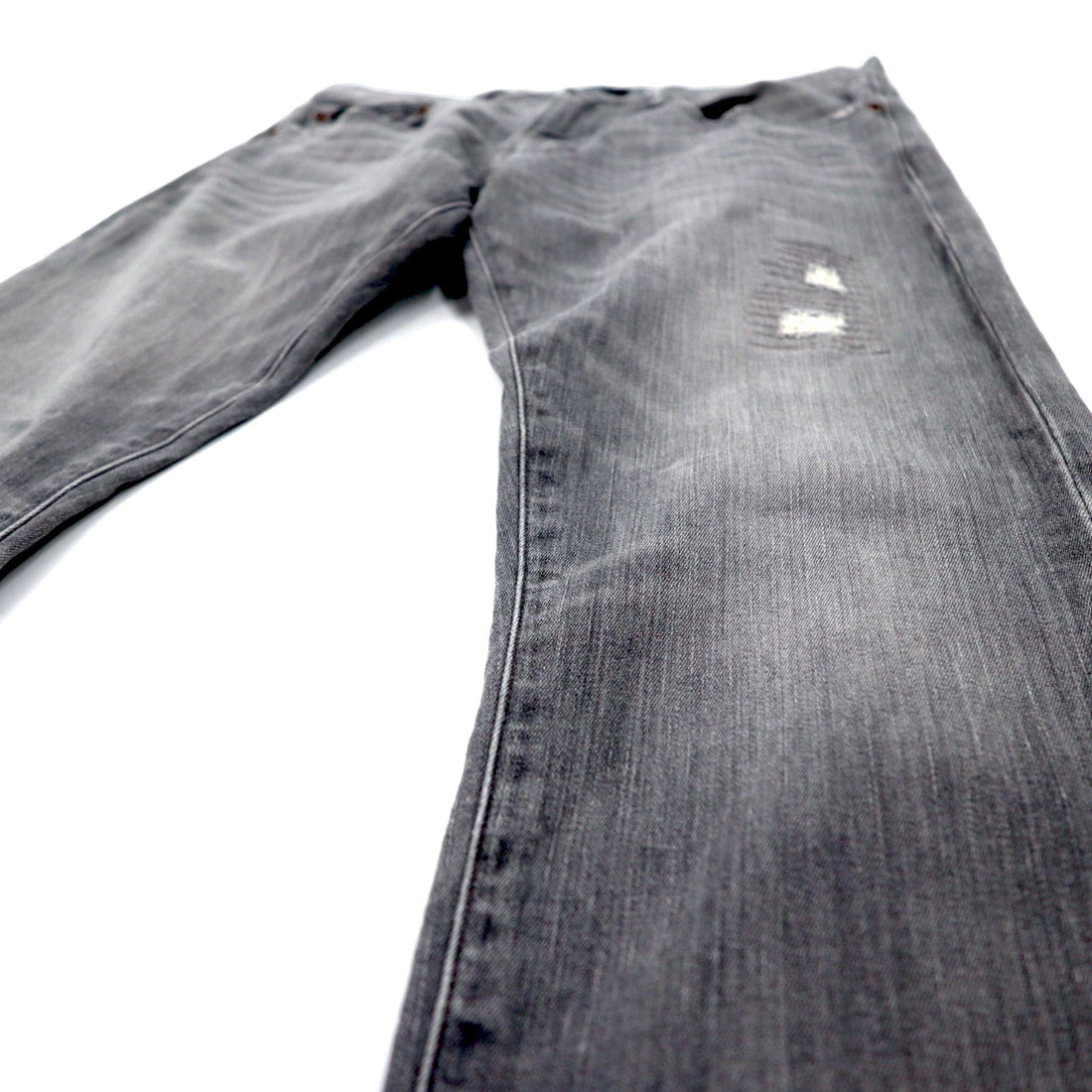 Polo Ralph Lauren distressed skinny jeans, denim pants, size 30, grey, cotton, stretch, leather patch, zipper fly, made in Turkey