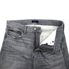 Polo Ralph Lauren distressed skinny jeans, denim pants, size 30, grey, cotton, stretch, leather patch, zipper fly, made in Turkey