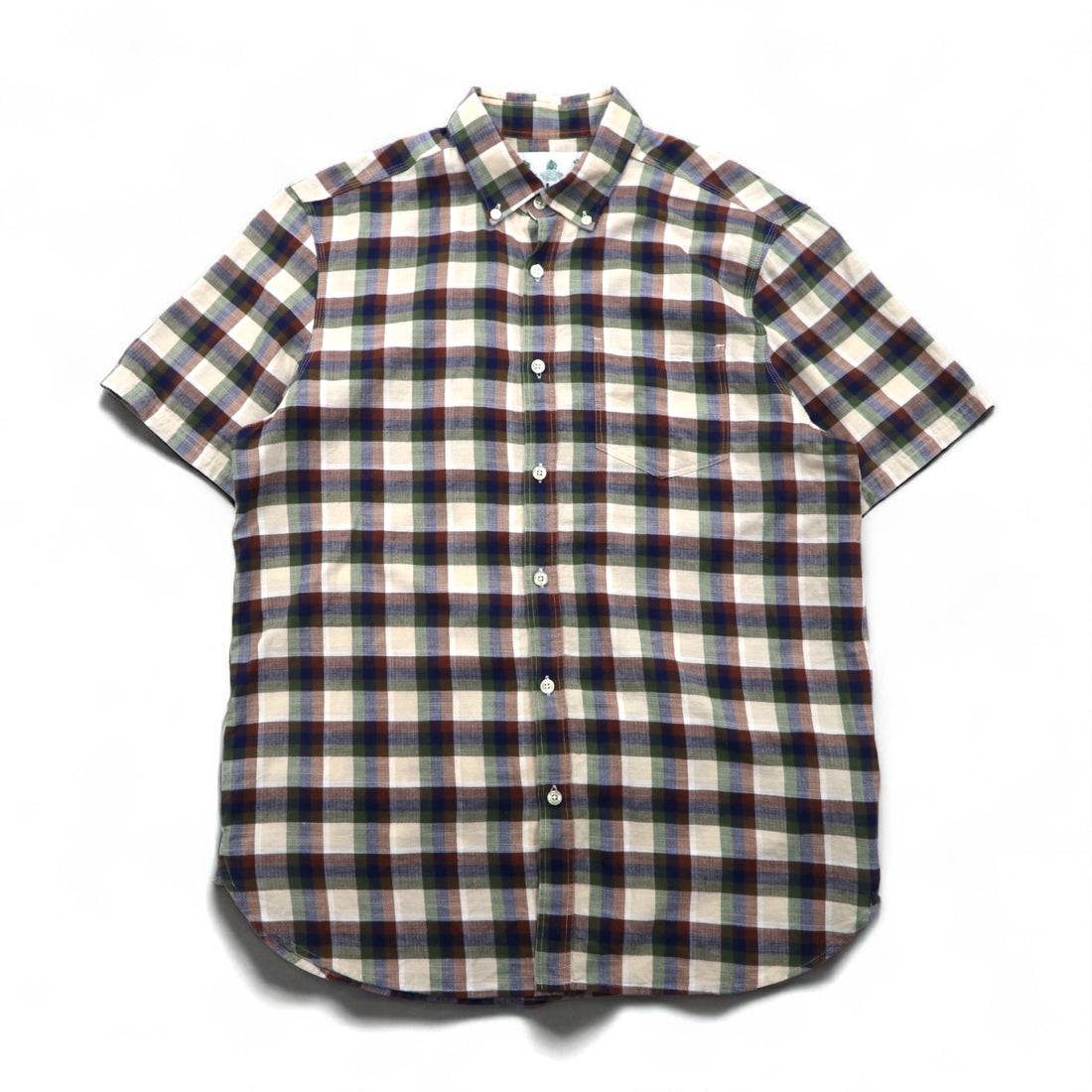 Barbour 半袖 ボタンダウンシャツ M ブラウン チェック コットン MSH5151BE11 ポルトガル製