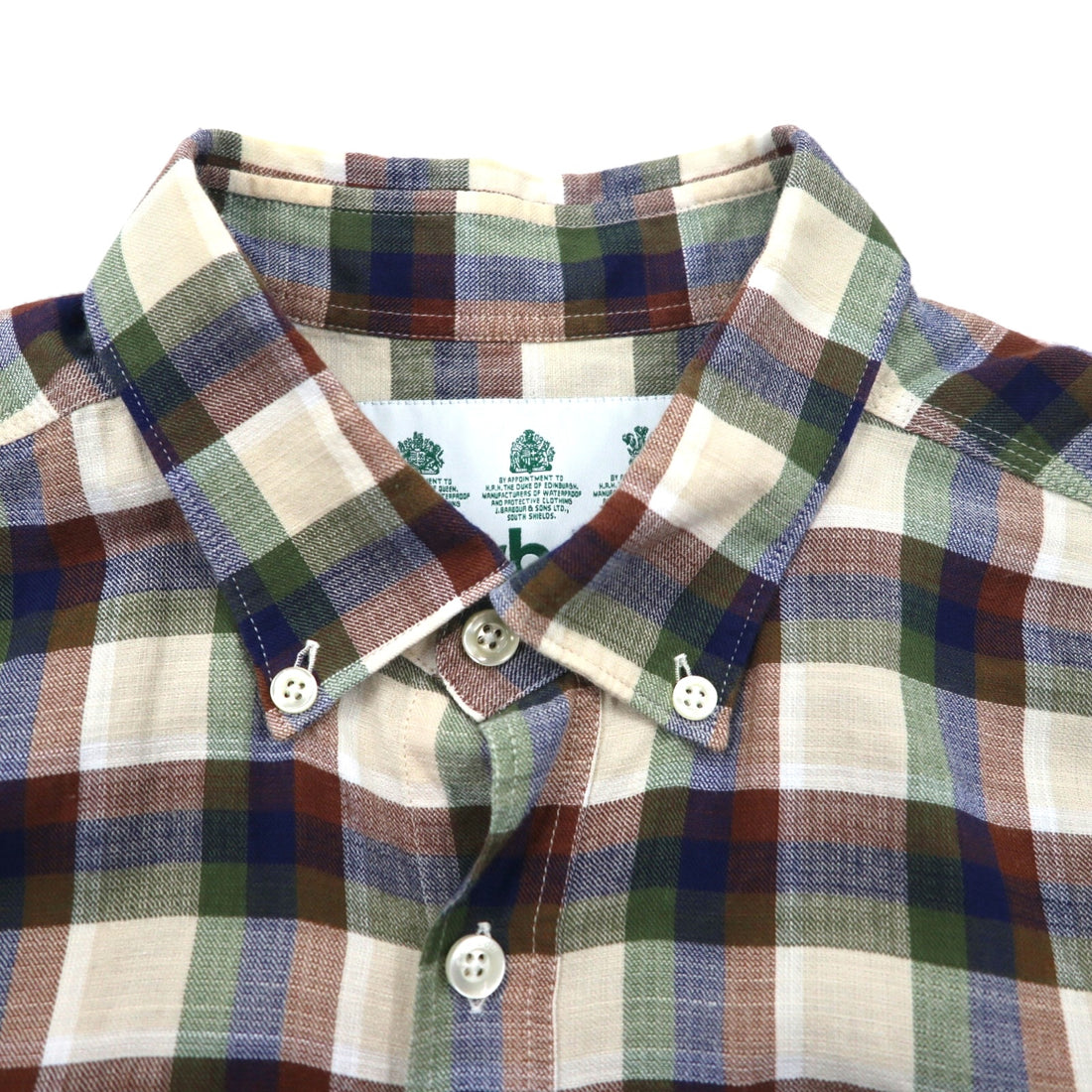 Barbour 半袖 ボタンダウンシャツ M ブラウン チェック コットン MSH5151BE11 ポルトガル製