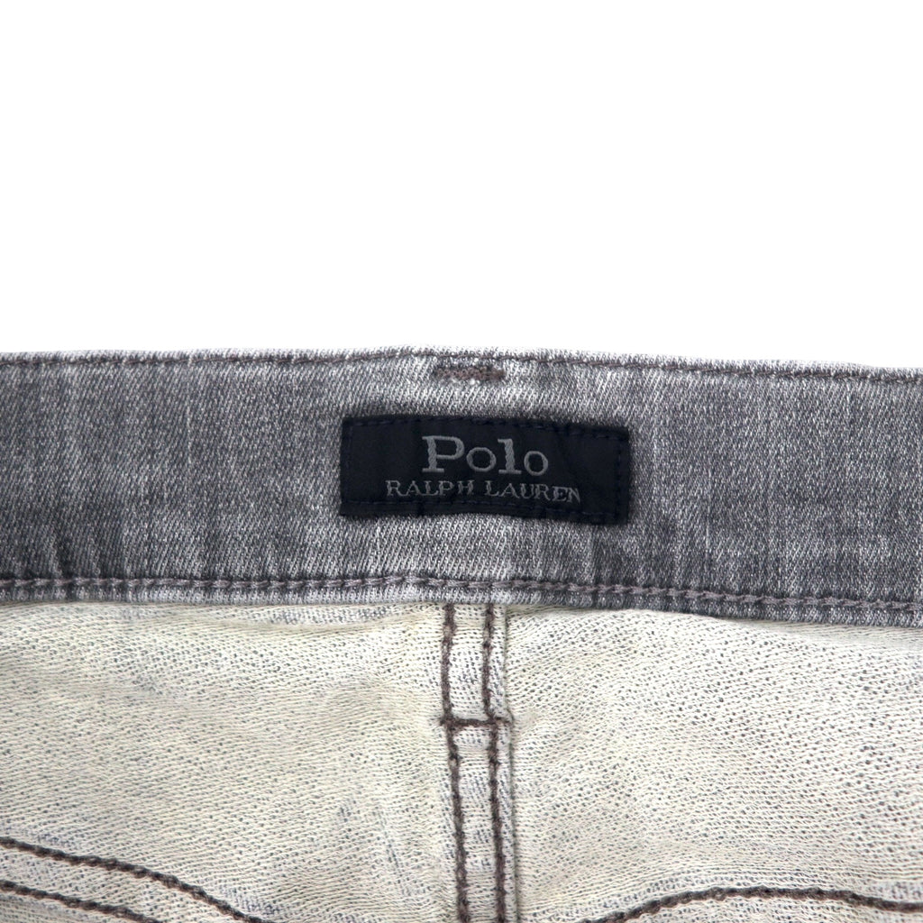 Polo Ralph Lauren distressed skinny jeans, denim pants, size 30, grey, cotton, stretch, leather patch, zipper fly, made in Turkey