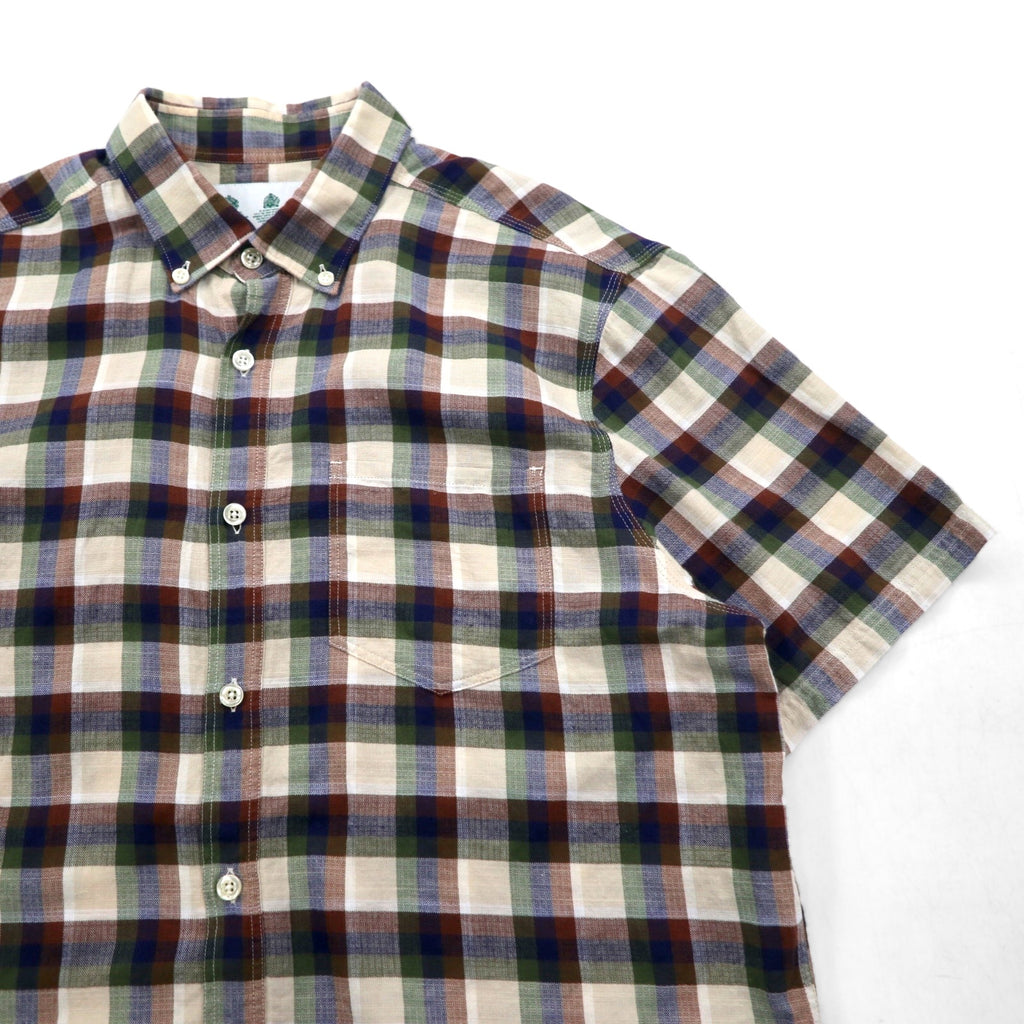 Barbour 半袖 ボタンダウンシャツ M ブラウン チェック コットン MSH5151BE11 ポルトガル製