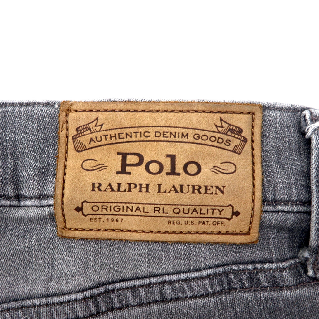 Polo Ralph Lauren distressed skinny jeans, denim pants, size 30, grey, cotton, stretch, leather patch, zipper fly, made in Turkey