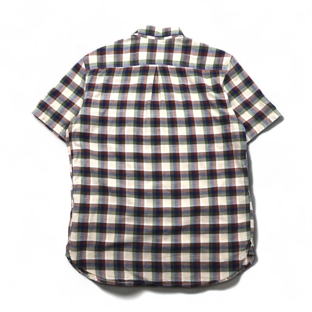 Barbour 半袖 ボタンダウンシャツ M ブラウン チェック コットン MSH5151BE11 ポルトガル製