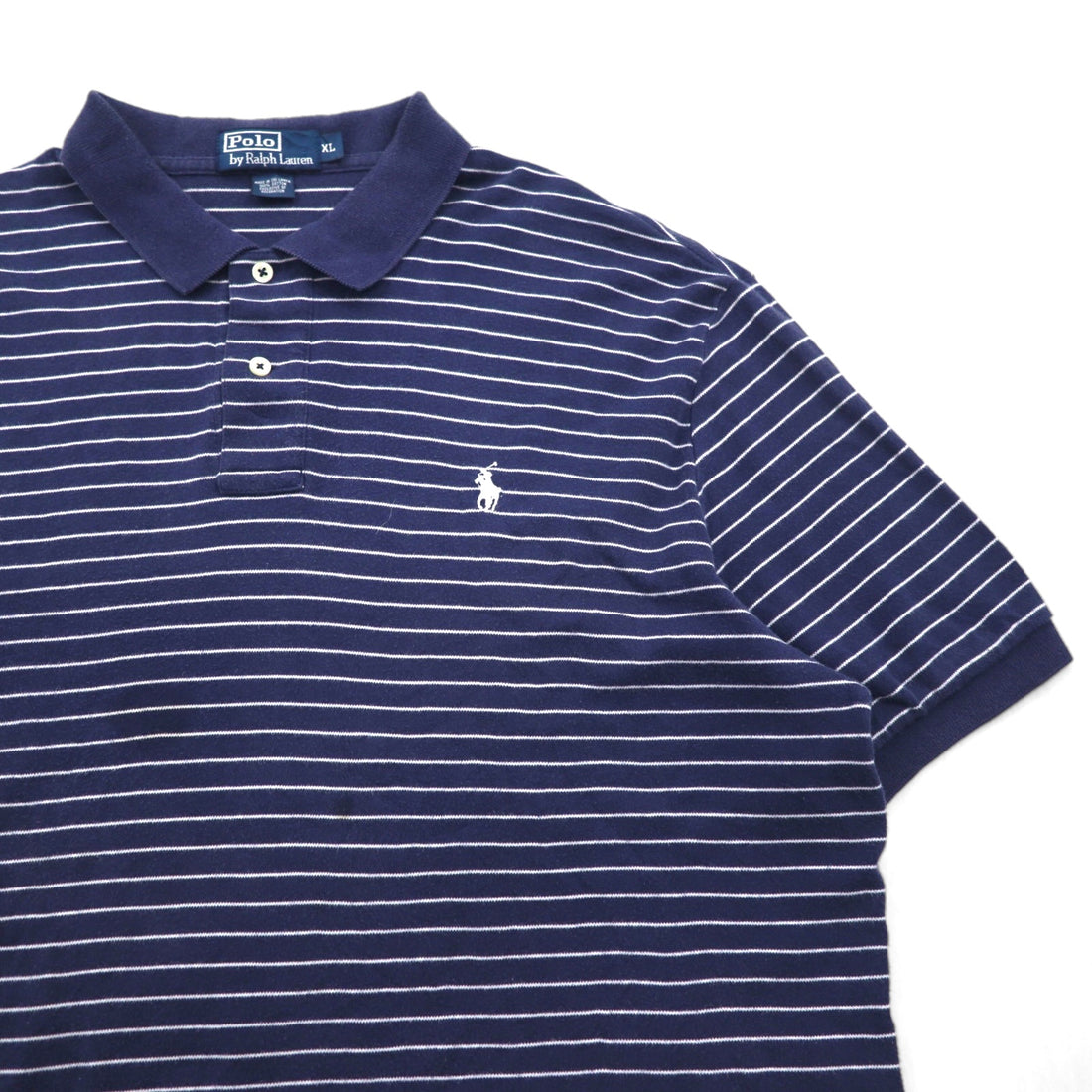 Polo by Ralph Lauren 90s Striped Polo Shirt, XL, Navy Cotton, Small Pony Embroidery