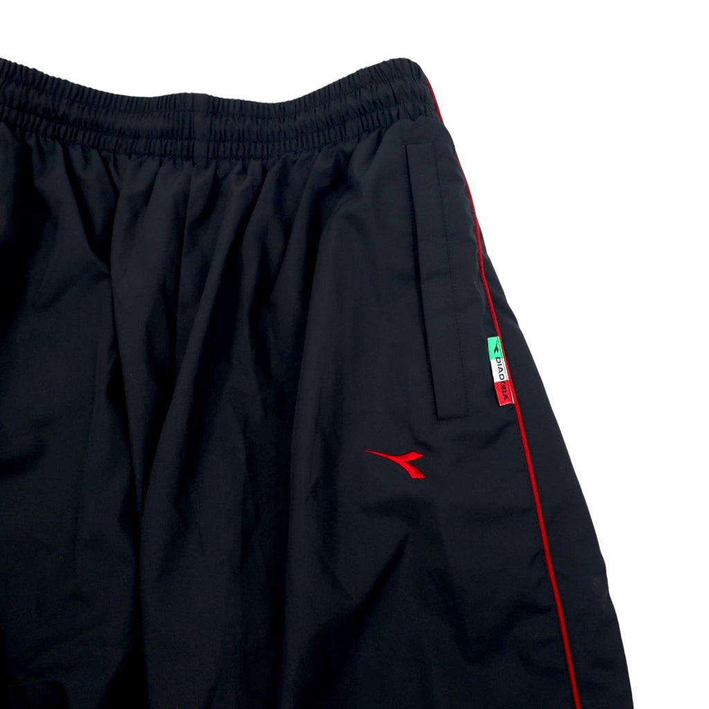 DIADORA 90s Track Pants Jersey L Black Polyester Side Slit Snap Button Mesh Liner