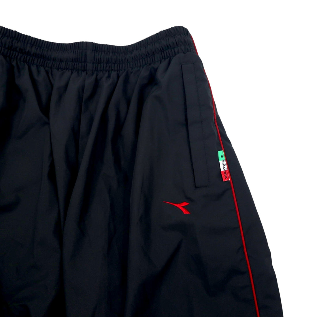 DIADORA 90s Track Pants Jersey L Black Polyester Side Slit Snap Button Mesh Liner