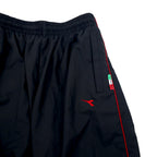 DIADORA 90s Track Pants Jersey L Black Polyester Side Slit Snap Button Mesh Liner