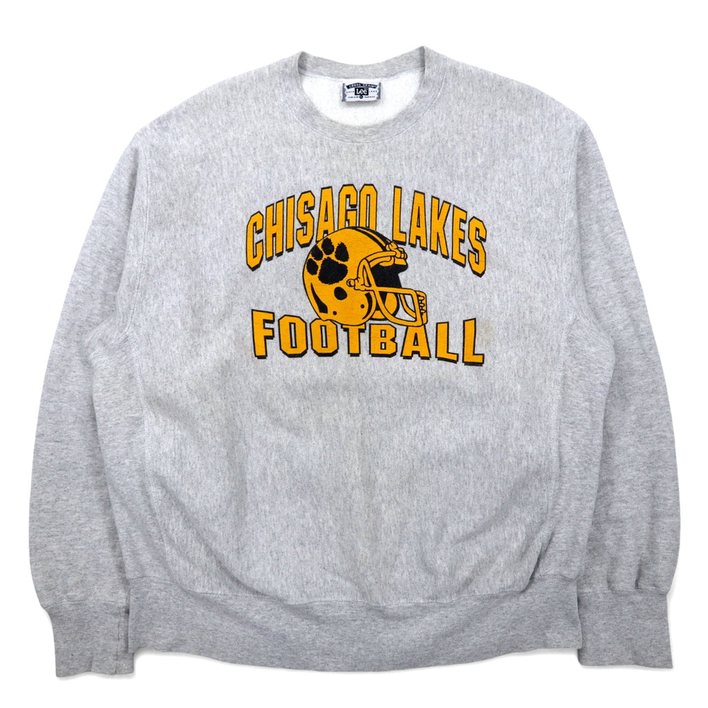 日本然リトテ-古着オンライン-USA製 90年代 Lee リバースウィーブ スウェット XL グレー コットン カレッジ CHISAGO LAKES FOOTBALL 3段プリント アーチロゴ CROSS GRAIN-USA Made 90's Lee Reverse Weave Sweatshirt XL Gray Cotton College CHISAGO LAKES FOOTBALL 3 Tier Print Arch Logo CROSS GRAIN