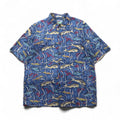 Reyn Spooner 1980s Hawaiian-made Diamond Head Tag Aloha Shirt, Size L, Navy, Egyptian Cotton, Fish Motif
