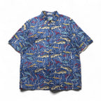 Reyn Spooner 1980s Hawaiian-made Diamond Head Tag Aloha Shirt, Size L, Navy, Egyptian Cotton, Fish Motif