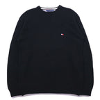 TOMMY HILFIGER 90s Crew Neck Cotton Knit Sweater XL Black