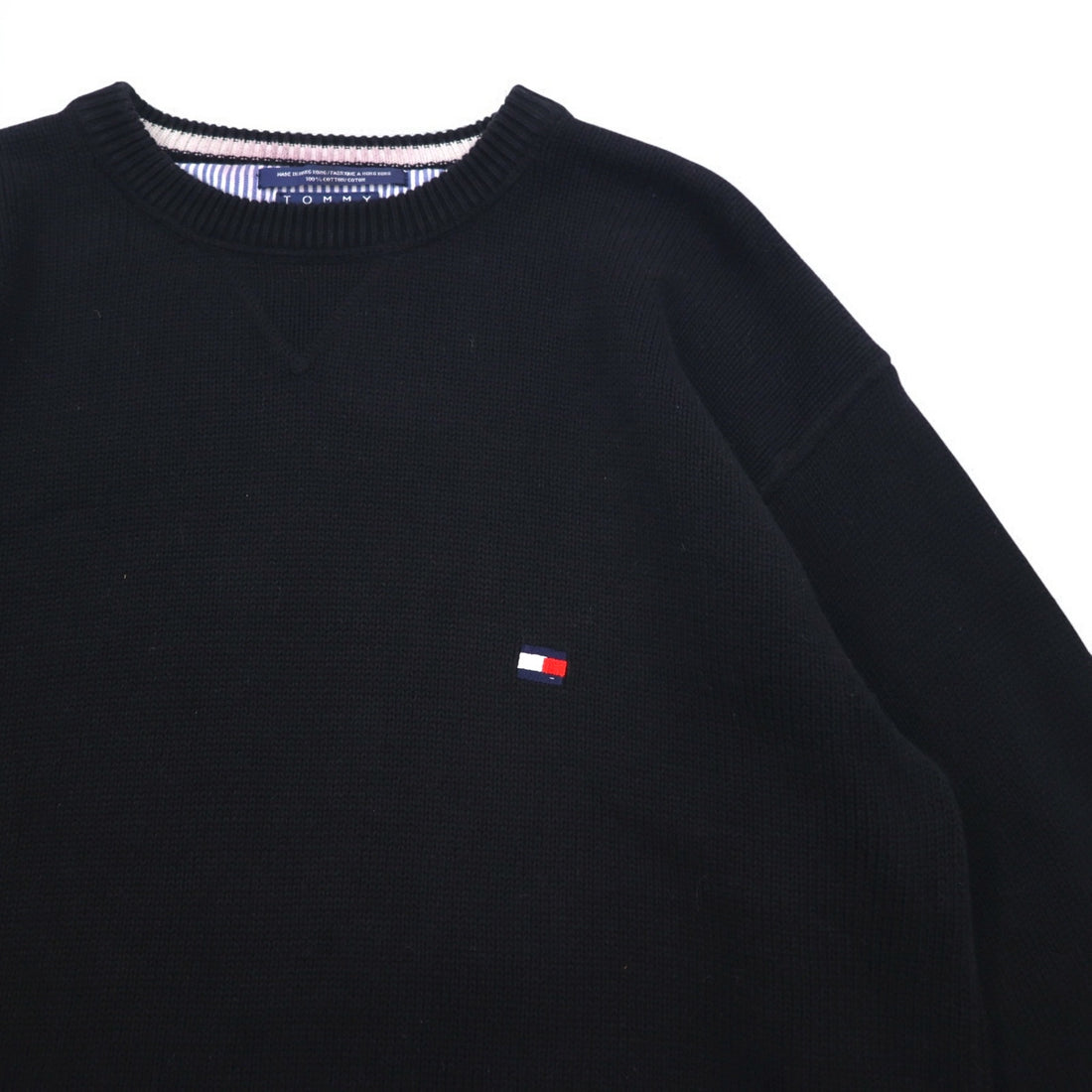 TOMMY HILFIGER 90s Crew Neck Cotton Knit Sweater XL Black
