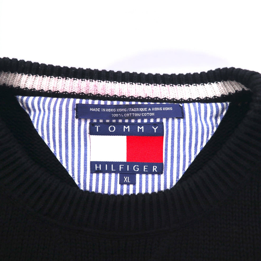 TOMMY HILFIGER 90s Crew Neck Cotton Knit Sweater XL Black