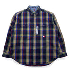 TOMMY JEANS 90s Flannel Shirt XL Navy Check Cotton Snap Button Unused