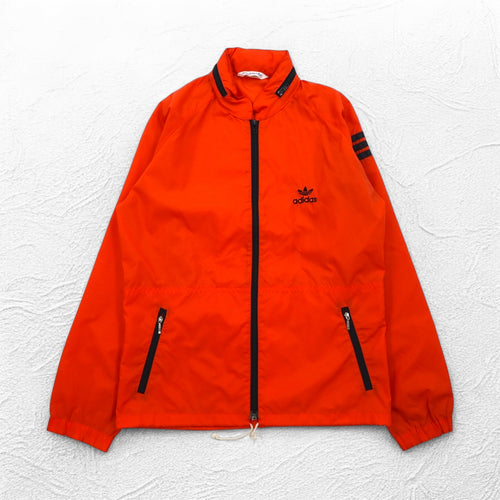 Adidas 90s Descente nylon jacket jersey M size orange embroidered trefoil logo stowable hood