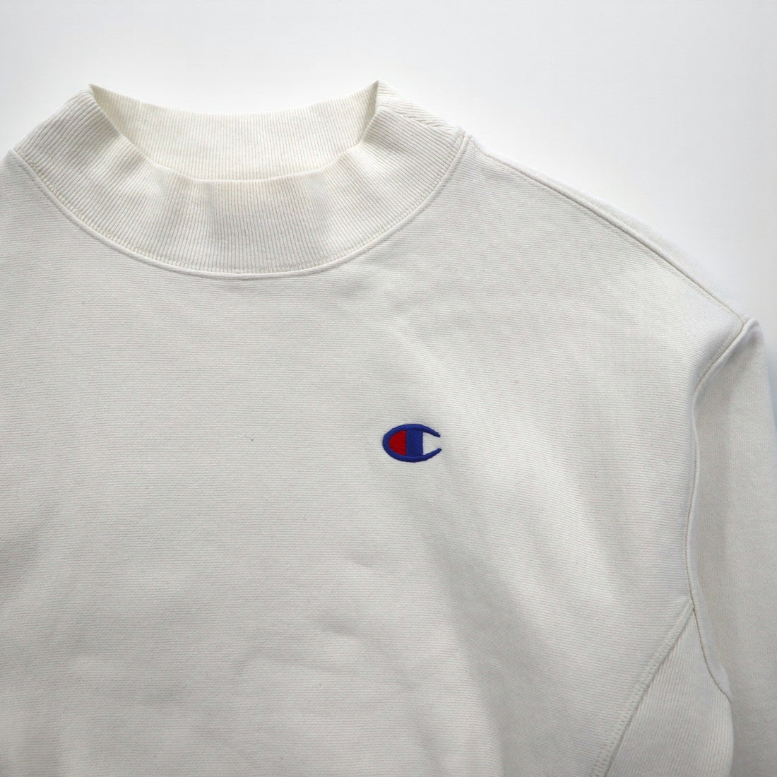 Champion リバースウィーブ REVERSE WEAVE ハイネック クロップド スウェット トレーナー XL ホワイト 青単タグ 復刻 短丈
