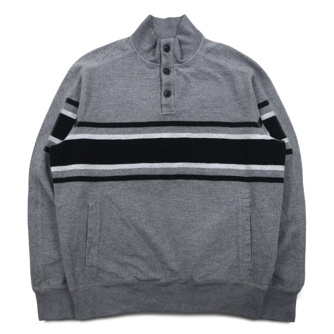 CHAPS Half Button Sweatshirt M Grey Cotton Side Pocket
