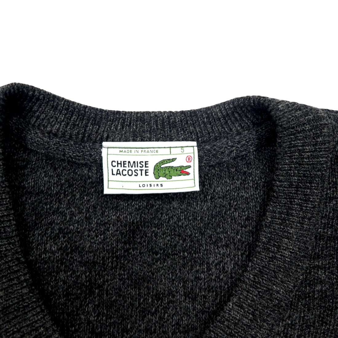 CHEMISE LACOSTE Made in France 80s French Lacoste V-neck knit sweater L Gray Wool Acrylic LOISIRS One-point logo