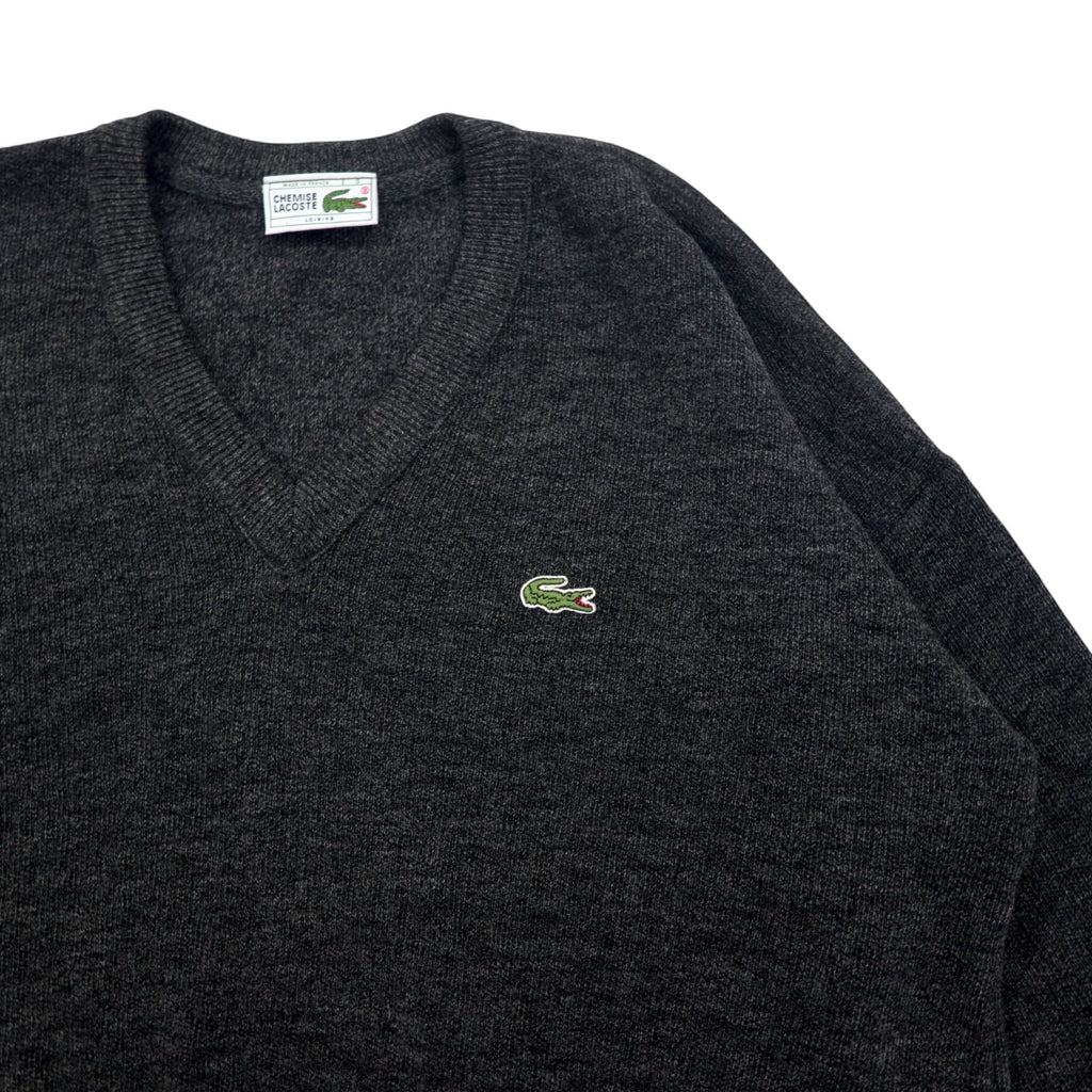 CHEMISE LACOSTE Made in France 80s French Lacoste V-neck knit sweater L Gray Wool Acrylic LOISIRS One-point logo
