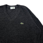 CHEMISE LACOSTE Made in France 80s French Lacoste V-neck knit sweater L Gray Wool Acrylic LOISIRS One-point logo