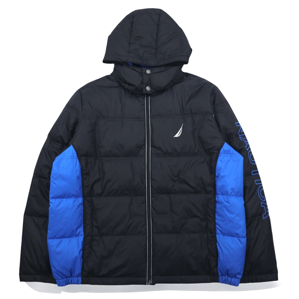 NAUTICA ダウンジャケット XXL ブラック ブルー ポリエステル フード着脱式