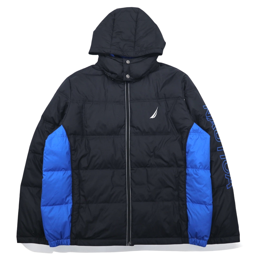 NAUTICA ダウンジャケット XXL ブラック ブルー ポリエステル フード着脱式