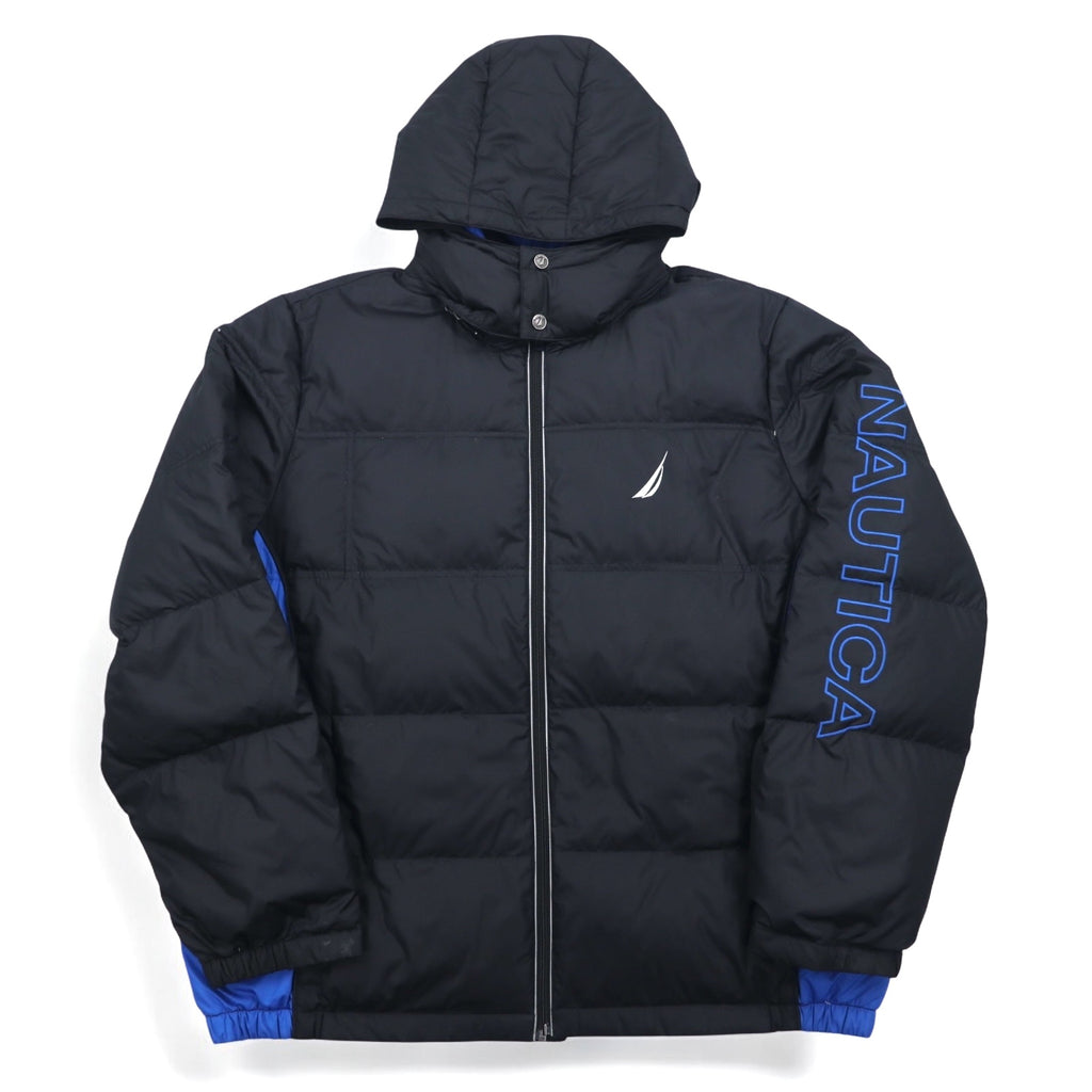 NAUTICA ダウンジャケット XXL ブラック ブルー ポリエステル フード着脱式