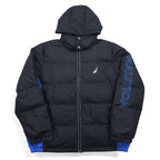 NAUTICA ダウンジャケット XXL ブラック ブルー ポリエステル フード着脱式