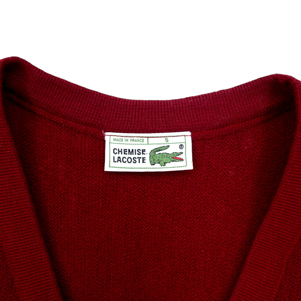 CHEMISE LACOSTE Made in France 80s French Lacoste V-neck knit sweater L Red wool acrylic one-point logo