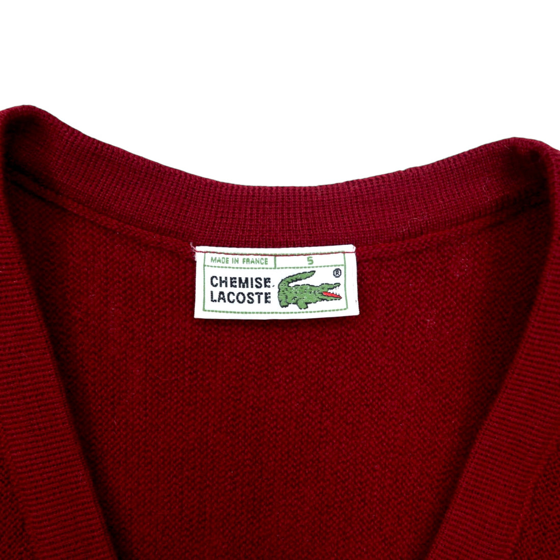 CHEMISE LACOSTE Made in France 80s French Lacoste V-neck knit sweater L Red wool acrylic one-point logo