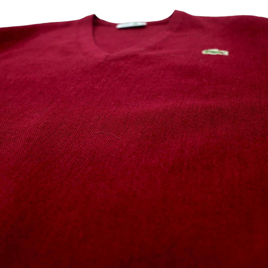 CHEMISE LACOSTE Made in France 80s French Lacoste V-neck knit sweater L Red wool acrylic one-point logo